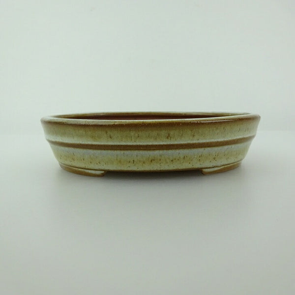 盆栽鉢 青香 小型 長辺 約11.9cm 楕円鉢 中帯 釉薬 h1200305812