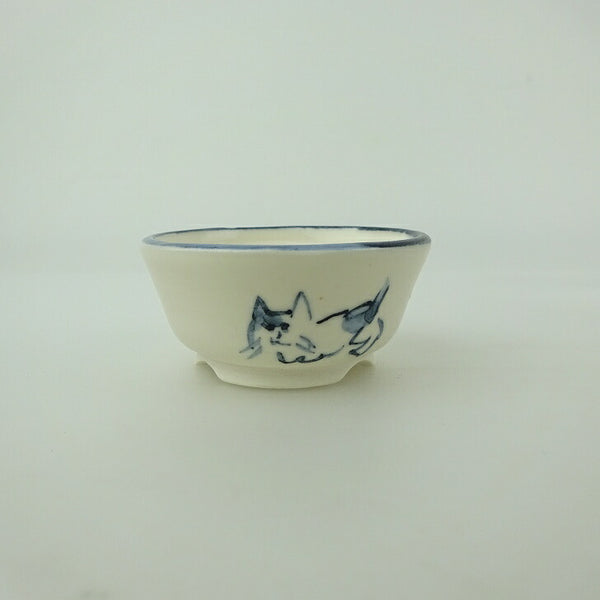 盆栽鉢 ゆうき祥石 小鉢 長辺 約 5.4cm 丸鉢 絵鉢 猫 ネコ ねこ 足跡 肉球 釉薬 鑑賞用 観賞用  新品 g1200302252