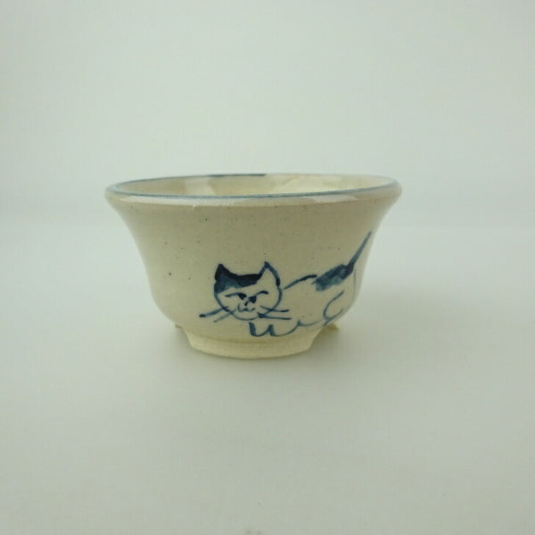 盆栽鉢 ゆうき祥石 小鉢 長辺 約 7cm 丸鉢 絵鉢 猫 ネコ ねこ 釉薬 鑑賞用 観賞用  新品 v1200319512