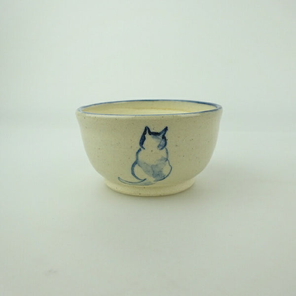 盆栽鉢 ゆうき祥石 小鉢 長辺 約 6.7cm 丸鉢 絵鉢 猫 ネコ ねこ 落款なし 足跡 肉球 釉薬 鑑賞用 観賞用  新品 q1200290679