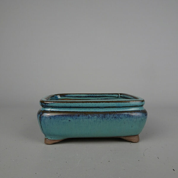 盆栽鉢 落款なし 小型 長辺 約 12.5cm 長方鉢 釉薬 中国鉢 新品 数量物 v1200321606