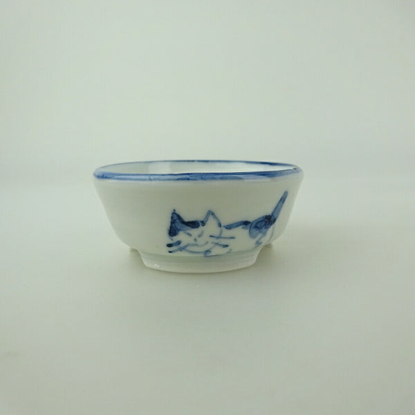 盆栽鉢 ゆうき祥石 小鉢 長辺 約 5.5cm 丸鉢 絵鉢 猫 ネコ ねこ 釉薬 鑑賞用 観賞用  新品 b1200298516