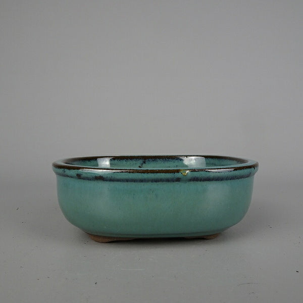 盆栽鉢 落款なし 小型 長辺 約 12cm 楕円鉢 釉薬 中国鉢 新品 数量物 t1200285678