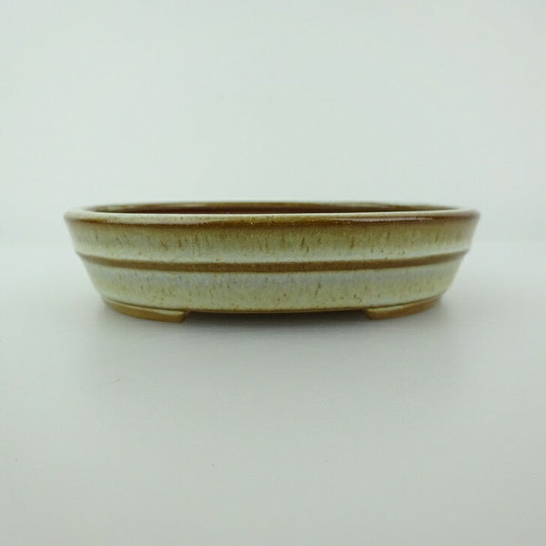 盆栽鉢 青香 小型 長辺 約12cm 楕円鉢 中帯 釉薬 j1200292879