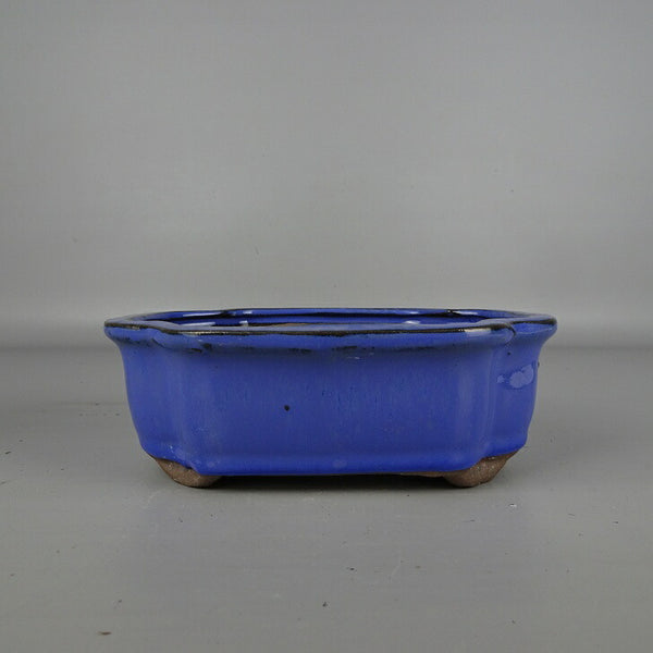 盆栽鉢 落款なし 小型 長辺 約 16.5cm長方鉢 外縁 隅入 釉薬 中国鉢 新品 数量物 j1200288147