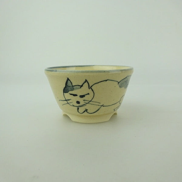 盆栽鉢 ゆうき祥石 小鉢 長辺 約 6.2cm 丸鉢 絵鉢 猫 ネコ ねこ 釉薬 鑑賞用 観賞用  新品 n1200284140