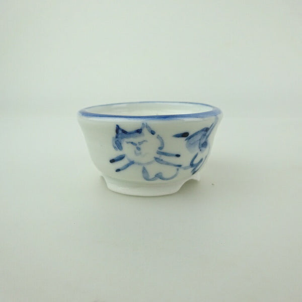 盆栽鉢 ゆうき祥石 小鉢 長辺 約 5.3cm 丸鉢 絵鉢 猫 ネコ ねこ 落款なし 足跡 肉球 釉薬 鑑賞用 観賞用  新品 k1200291109