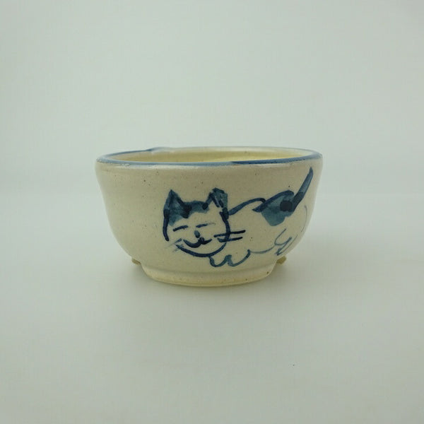 盆栽鉢 ゆうき祥石 小鉢 長辺 約 6.8cm 丸鉢 絵鉢 猫 ネコ ねこ 釉薬 鑑賞用 観賞用  新品 o1200303465