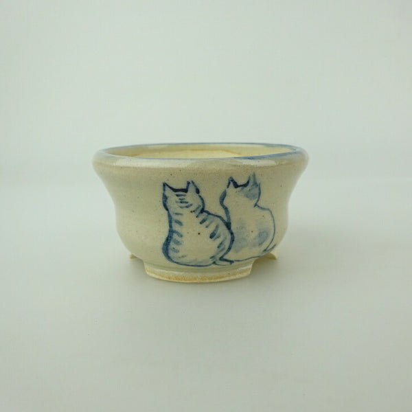 盆栽鉢 ゆうき祥石 小鉢 長辺 約 6.3cm 丸鉢 絵鉢 猫 ネコ ねこ 釉薬 鑑賞用 観賞用  新品 u1200306713