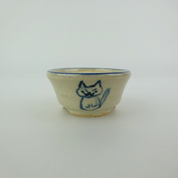 盆栽鉢 ゆうき祥石 小鉢 長辺 約 5.1cm 丸鉢 絵鉢 猫 ネコ ねこ 釉薬 鑑賞用 観賞用  新品 x1200286128