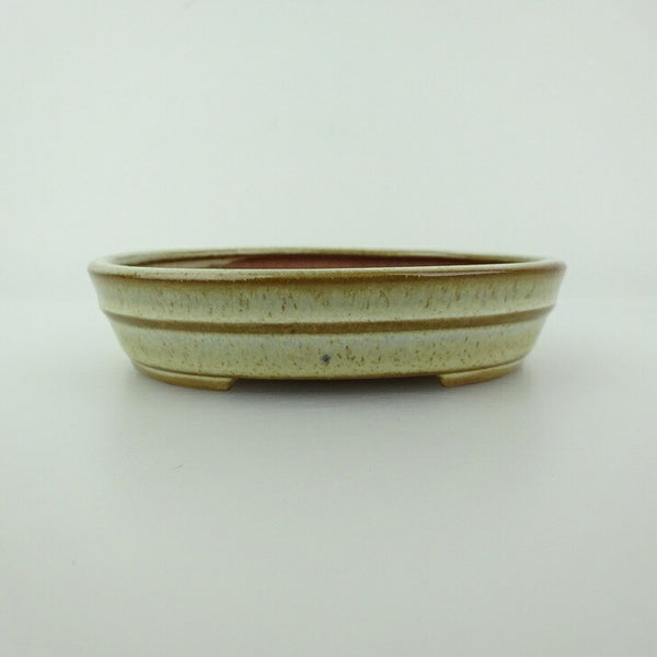 盆栽鉢 青香 小型 長辺 約12cm 楕円鉢 中帯 釉薬 x1200283542