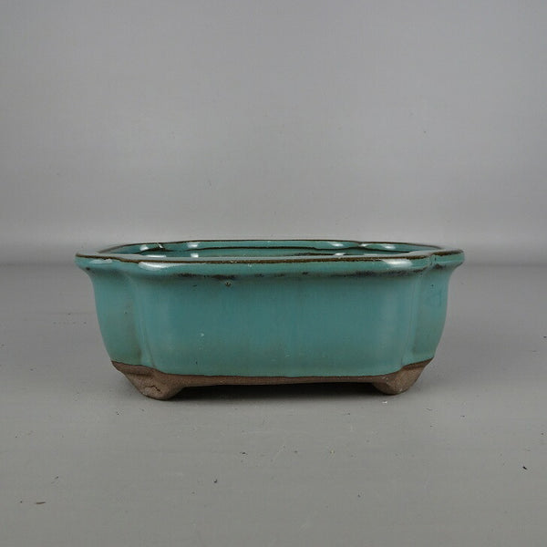 盆栽鉢 落款なし 小型 長辺 約 16cm 長方鉢 外縁 隅入 釉薬 中国鉢 新品 数量物 t1200287974