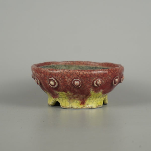 盆栽鉢 文山 越前文山 小型 長辺 約 12.3cm 鯖江園芸 丸鉢 鋲打 釉薬 鑑賞 観賞用 m1200637187