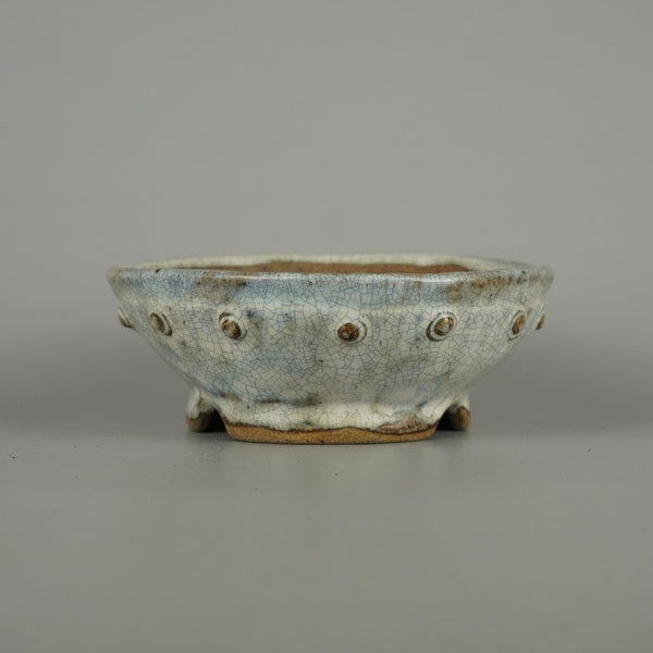 盆栽鉢 文山 越前文山 小型 長辺 約 14.3cm 鯖江園芸 丸鉢 鋲打 釉薬 鑑賞 観賞用 v1200672967