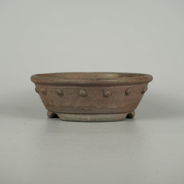 盆栽鉢 文山 越前文山 小型 長辺 約 15cm 鯖江園芸 丸鉢 縁付 鋲打 泥物 p1200645138