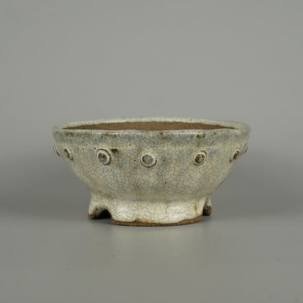 盆栽鉢 文山 越前文山 小型 長辺 約 12.8cm 鯖江園芸 丸鉢 鋲打 釉薬 鑑賞 観賞用 w1200641574