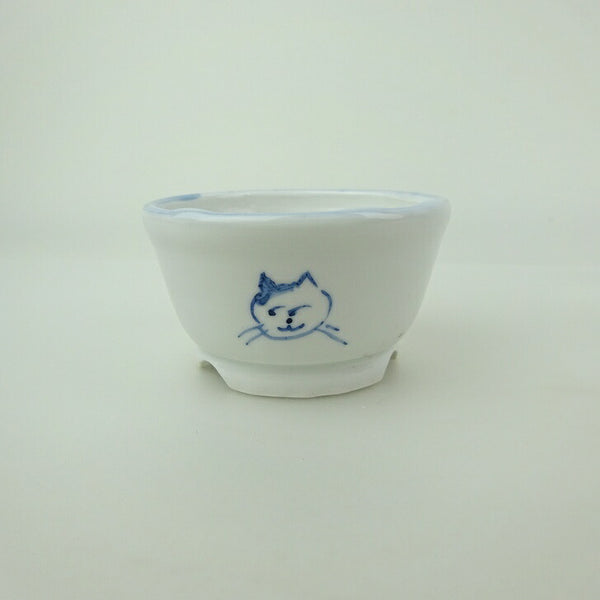 盆栽鉢 ゆうき祥石 小鉢 長辺 約 7cm 丸鉢 絵鉢 猫 ネコ ねこ 釉薬 鑑賞用 観賞用  新品 x1200642320