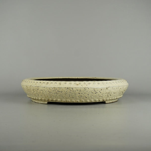 中古盆栽鉢 常滑 秀峰 義村陶園 中型 長辺 約 34cm 丸鉢 鋲打 釉薬  中古鉢 c1200642971