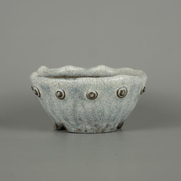 盆栽鉢 文山 越前文山 小型 長辺 約 10.8cm 鯖江園芸 丸鉢 鋲打 釉薬 鑑賞 観賞用 v1200667734