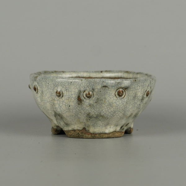 盆栽鉢 文山 越前文山 小型 長辺 約 10.4cm 鯖江園芸 丸鉢 鋲打 釉薬 鑑賞 観賞用 w1200639833