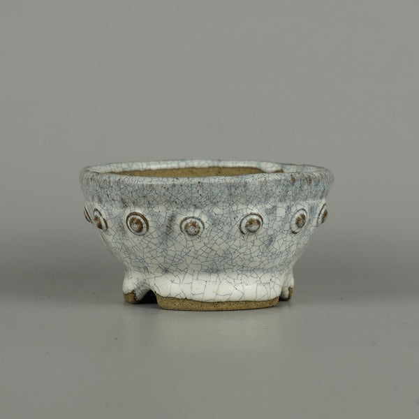 盆栽鉢 文山 越前文山 小型 長辺 約 10.5cm 鯖江園芸 丸鉢 鋲打 釉薬 鑑賞 観賞用 d1200648449