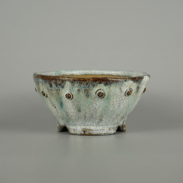 盆栽鉢 文山 越前文山 小型 長辺 約 13.2cm 鯖江園芸 丸鉢 鋲打 釉薬 鑑賞 観賞用 r1200634449