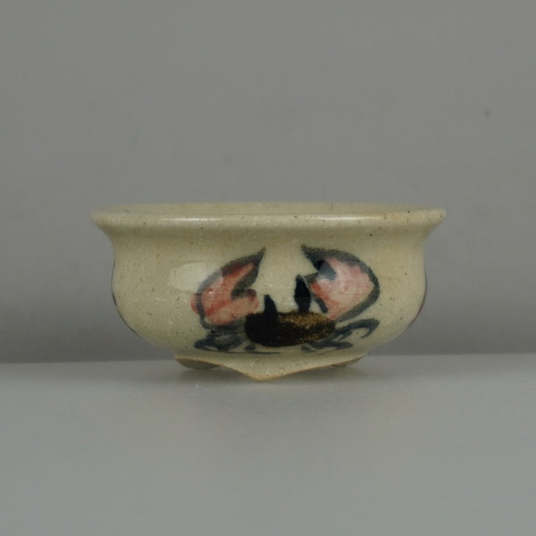 盆栽鉢 是好 矩 小鉢 長辺 約 5.8cm 丸鉢 色絵 蟹 かに カニ 鑑賞 観賞用  新品 o1200663025