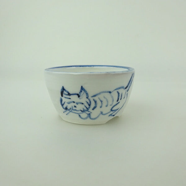 盆栽鉢 ゆうき祥石 小鉢 長辺 約 5.6cm 丸鉢 絵鉢 猫 ネコ ねこ 釉薬 鑑賞用 観賞用  新品 o1200658940
