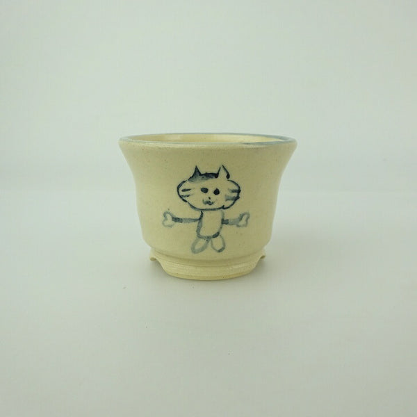 盆栽鉢 ゆうき祥石 小鉢 長辺 約 5.7cm 丸鉢 絵鉢 猫 ネコ ねこ 釉薬 鑑賞用 観賞用  新品 b1200659263