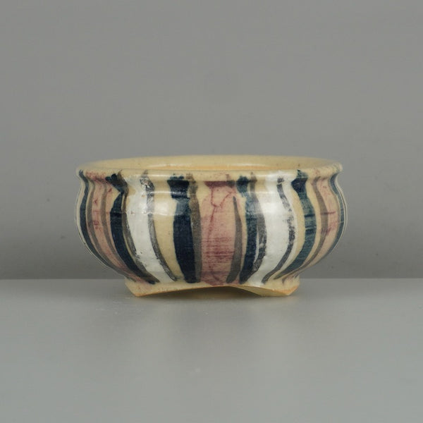 盆栽鉢 是好 矩 小鉢 長辺 約 6.7cm 丸鉢 色絵 縦縞 縞 模様 鑑賞 観賞用  新品 q1200657502
