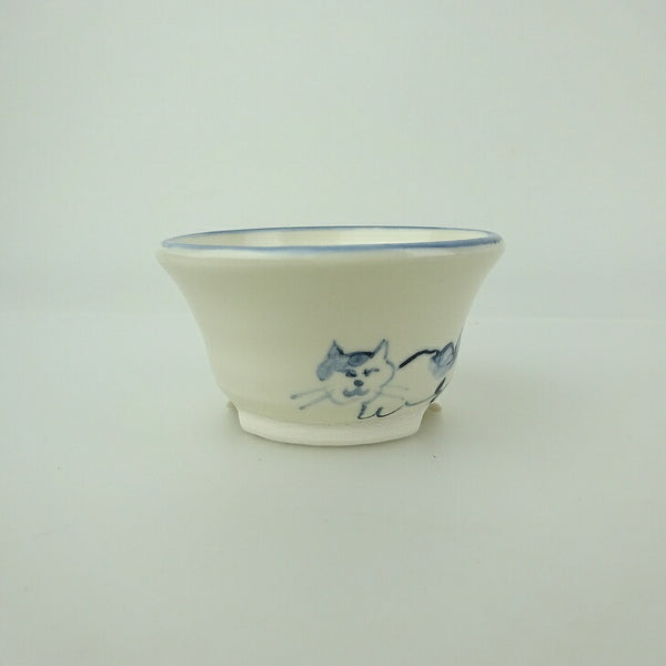 盆栽鉢 ゆうき祥石 小鉢 長辺 約 7cm 丸鉢 絵鉢 猫 ネコ ねこ 釉薬 鑑賞用 観賞用  新品 e1200649528