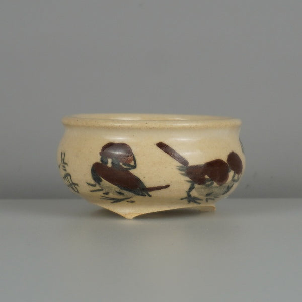 盆栽鉢 是好 矩 小鉢 長辺 約 6.4cm 丸鉢 色絵 雀 すずめ スズメ 鑑賞 観賞用  新品 d1200658547