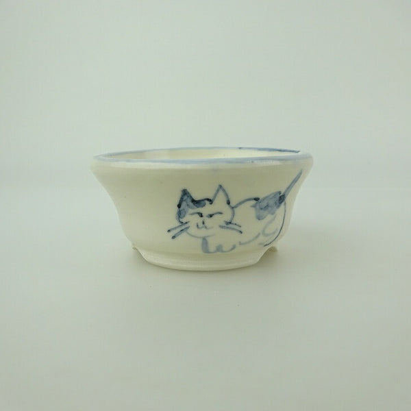 盆栽鉢 ゆうき祥石 小鉢 長辺 約 6.2cm 丸鉢 絵鉢 猫 ネコ ねこ 釉薬 鑑賞用 観賞用  新品 n1200654106