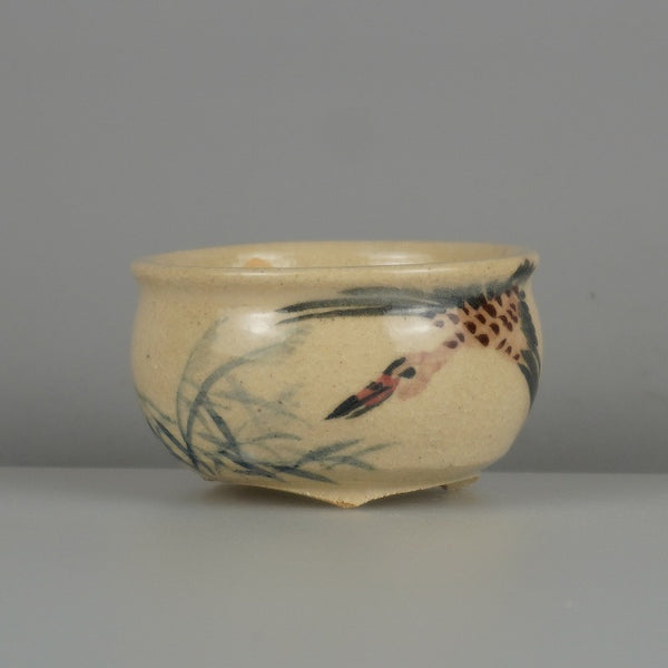 盆栽鉢 是好 矩 小鉢 長辺 約 6.2cm 丸鉢 色絵 鳥 とり トリ 植物 鑑賞 観賞用  新品 g1200664153