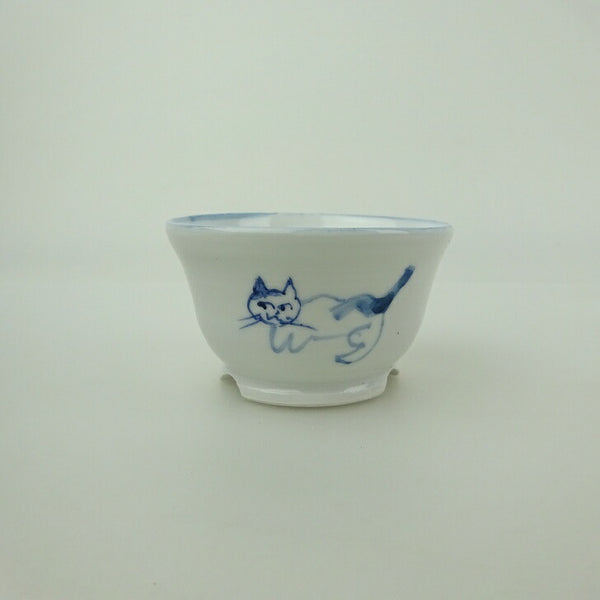 盆栽鉢 ゆうき祥石 小鉢 長辺 約 6.4cm 丸鉢 絵鉢 猫 ネコ ねこ 釉薬 鑑賞用 観賞用  新品 o1200664169