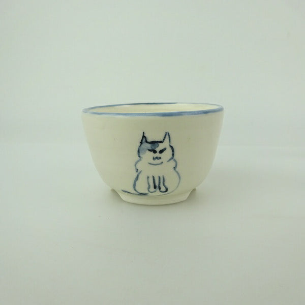 盆栽鉢 ゆうき祥石 小鉢 長辺 約 6.8cm 丸鉢 絵鉢 猫 ネコ ねこ 釉薬 鑑賞用 観賞用  新品 q1200655363