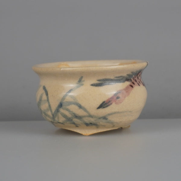 盆栽鉢 是好 矩 小鉢 長辺 約 6.5cm 丸鉢 色絵 鳥 とり トリ 植物 鑑賞 観賞用  新品 w1200653255