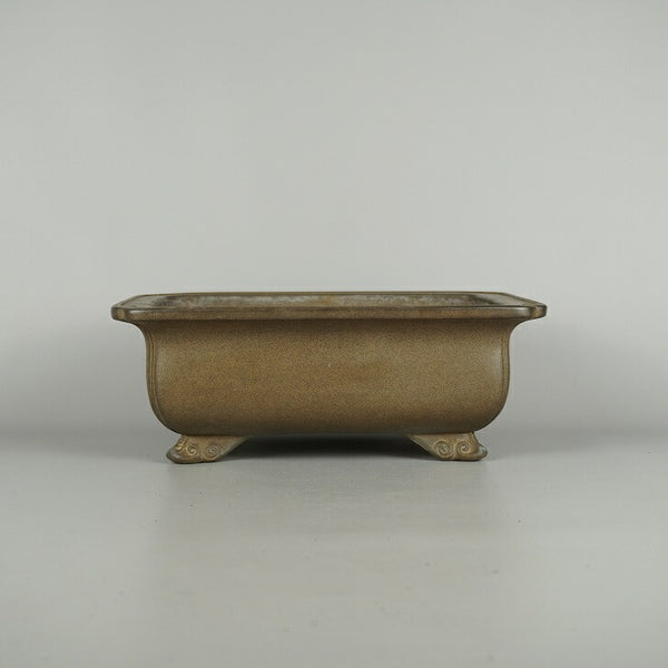 中古盆栽鉢 常滑 佳山 中型 長辺 約 28.5cm 長方鉢 外縁 隅入雲足 泥物  中古鉢 l1201987335