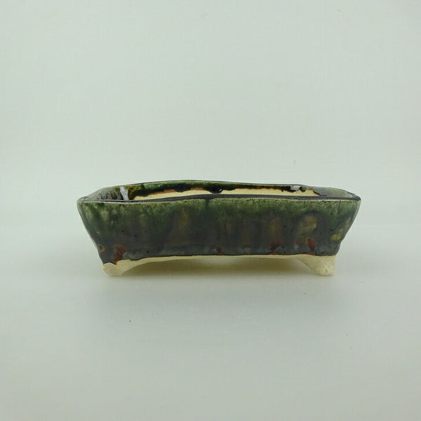 中古 盆栽鉢 ゆうき祥石 小型 長辺 約 14cm 長方鉢 釉薬  中古鉢 t1201981042