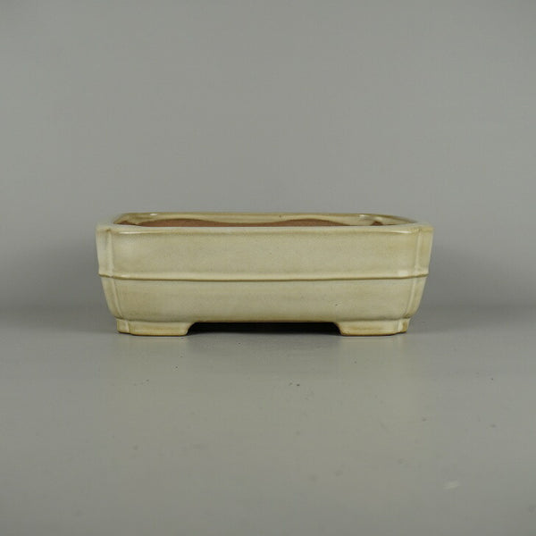 盆栽鉢 山房造 中型 長辺 約 24.5cm 長方鉢 隅入 中帯 釉薬  新品 x1202076094