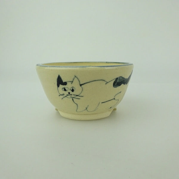 盆栽鉢 ゆうき祥石 小鉢 長辺 約 6.3cm 丸鉢 絵鉢 猫 ネコ ねこ 釉薬 鑑賞用 観賞用  新品 r1202236694