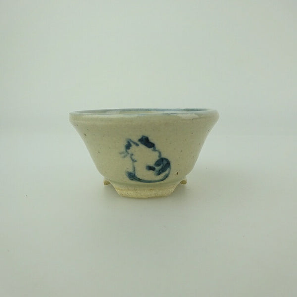 盆栽鉢 ゆうき祥石 小鉢 長辺 約 5.2cm 丸鉢 絵鉢 猫 ネコ ねこ 釉薬 鑑賞用 観賞用  新品 o1202259486