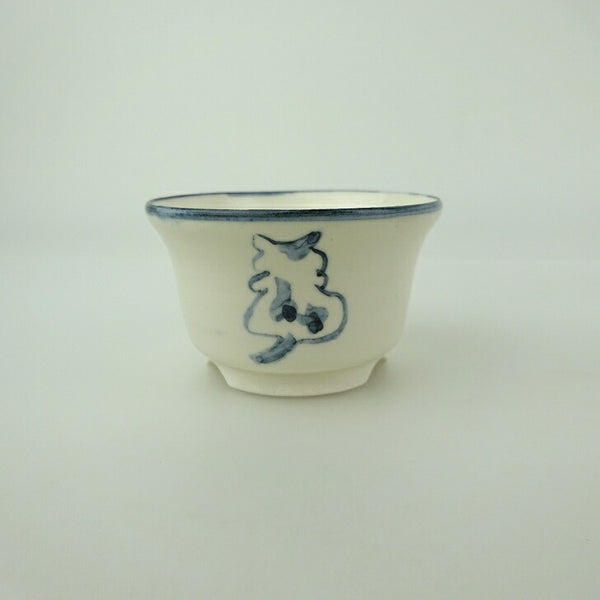 盆栽鉢 ゆうき祥石 小鉢 長辺 約 6.6cm 丸鉢 絵鉢 猫 ネコ ねこ 釉薬 鑑賞用 観賞用  新品 1202243254