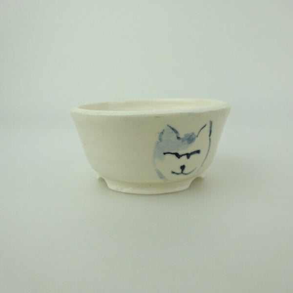 中古 盆栽鉢 ゆうき祥石 小鉢 長辺 約 6.8cm 丸鉢 絵鉢 猫 ネコ ねこ 釉薬 観賞用  中古 u1202268209