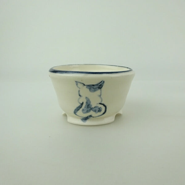 盆栽鉢 ゆうき祥石 小鉢 長辺 約 6.5cm 丸鉢 絵鉢 猫 ネコ ねこ 釉薬 鑑賞用 観賞用  新品 1202237988