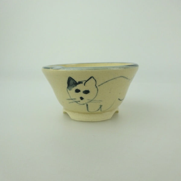 盆栽鉢 ゆうき祥石 小鉢 長辺 約 6.4cm 丸鉢 絵鉢 猫 ネコ ねこ 釉薬 鑑賞用 観賞用  新品 b1202254768