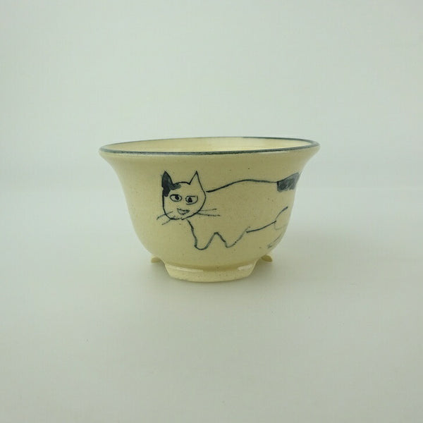盆栽鉢 ゆうき祥石 小鉢 長辺 約 6.8cm 丸鉢 絵鉢 落款なし 猫 ネコ ねこ 足跡 肉球 釉薬 鑑賞用 観賞用  新品 n1202238447