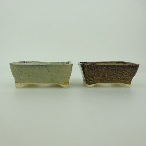 盆栽鉢 ゆうき祥石 2点セット 小鉢 長辺 約8cm 長方鉢 茶 釉薬  新品 o1202710909