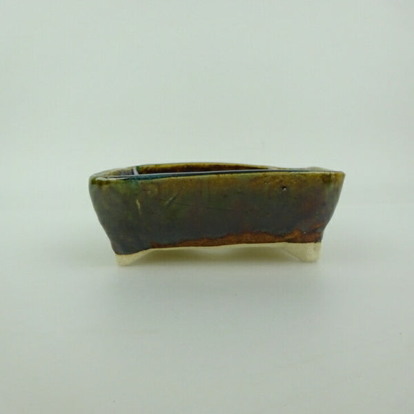 盆栽鉢 ゆうき祥石 小型 長辺 約 11.8cm 長方鉢 釉薬  新品 g1202702041