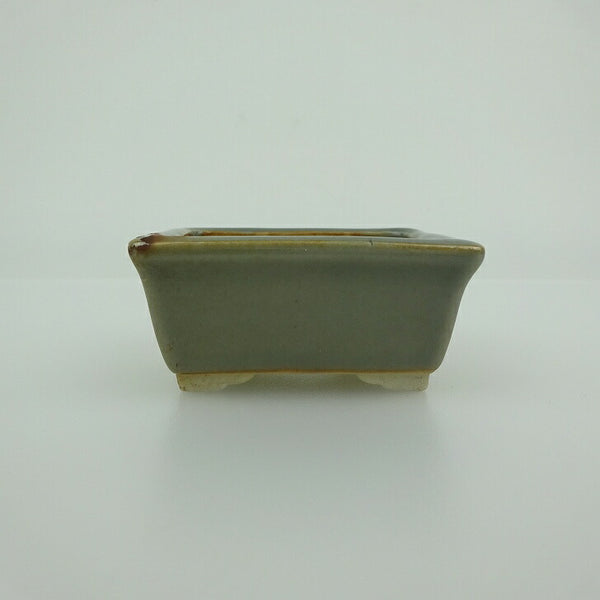 中古 盆栽鉢 青香 小鉢 長辺 約5.8cm 長方鉢 縁付 釉薬  中古鉢 m1202692869
